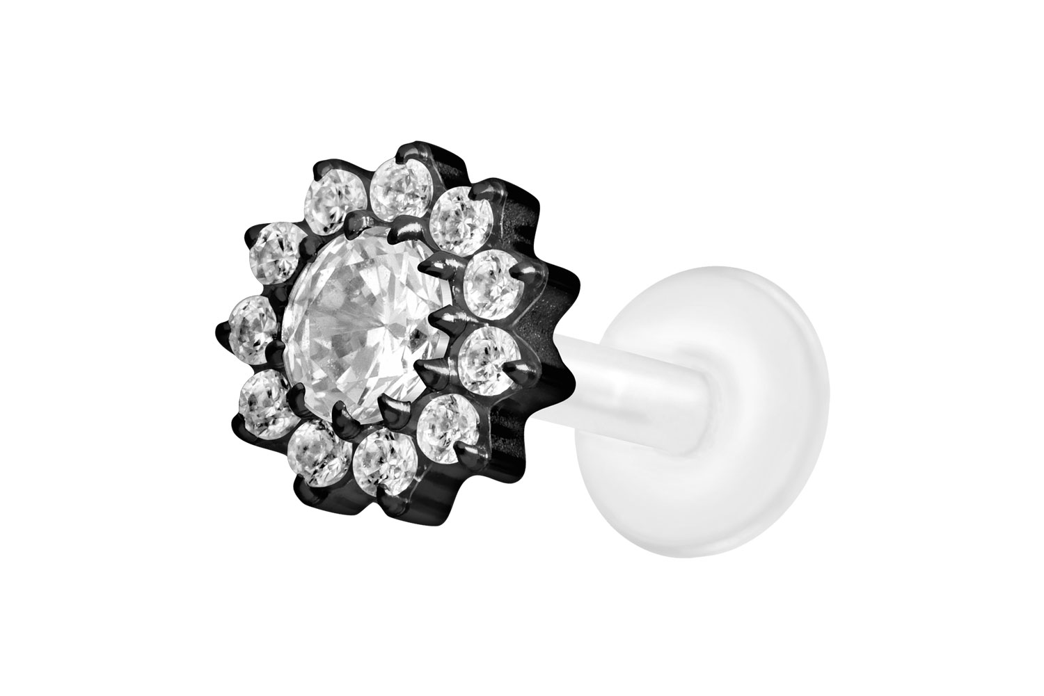 PTFE Labret Piercing mit Innengewinde + Titan-Aufsatz KRISTALLBLUME